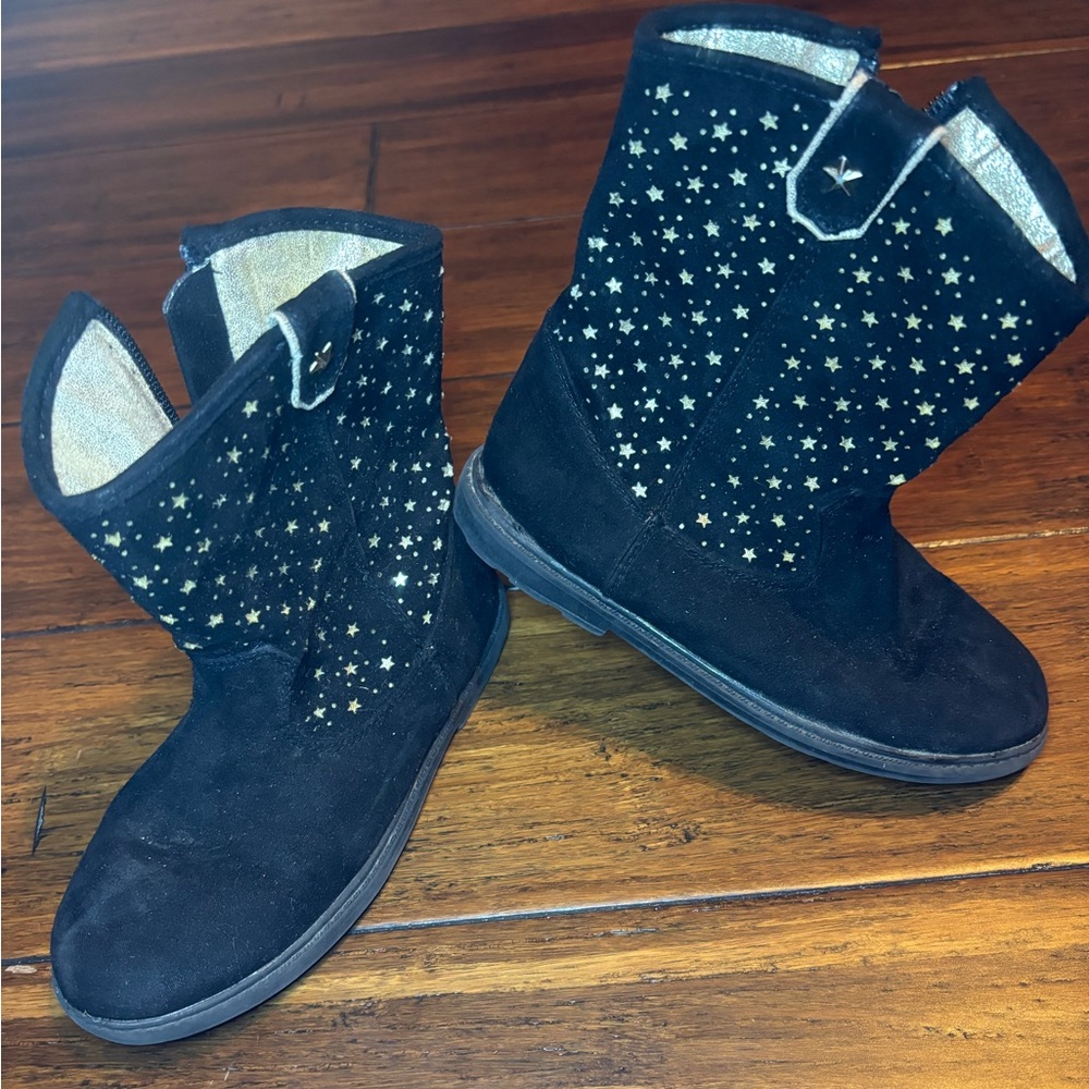 Toddler girls size 11 black suede gold stars boots booties Just Buds.